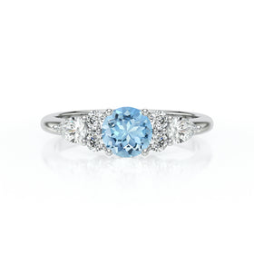 Solitaire accompagné aigue-marine diamant Divine Idylle - 13