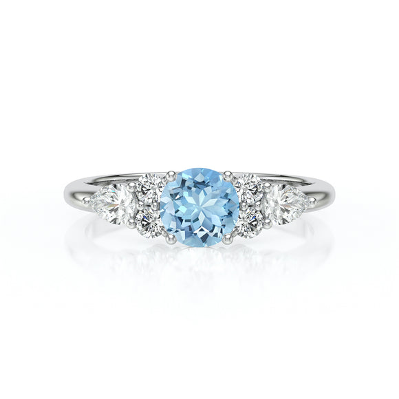 Solitaire accompagné aigue-marine diamant Divine Idylle - 13