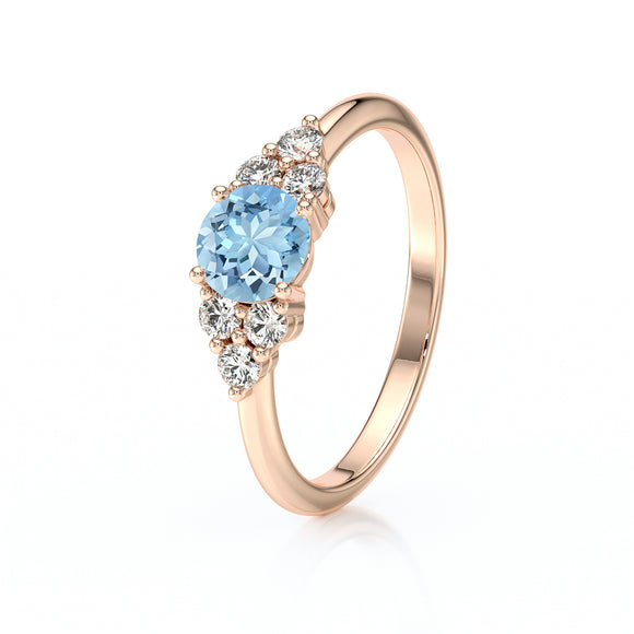Solitaire accompagné aigue-marine diamant Divine Idylle - 14