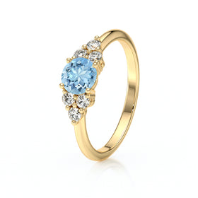 Solitaire accompagné aigue-marine diamant Divine Idylle - 14