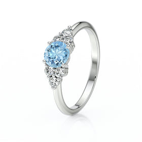 Solitaire accompagné aigue-marine diamant Divine Idylle - 14