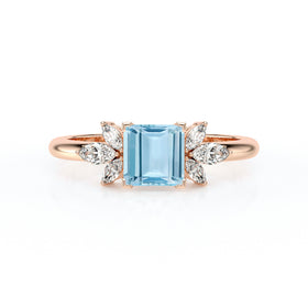 Solitaire accompagné aigue-marine diamant Divine Idylle - 15