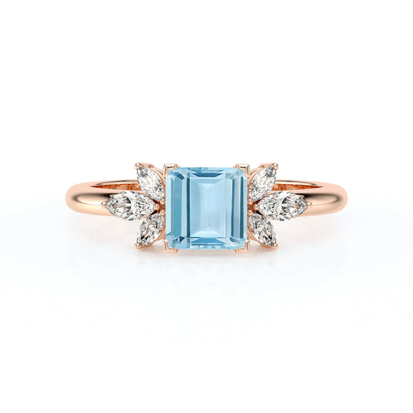Solitaire accompagné aigue-marine diamant Divine Idylle - 15
