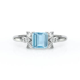 Solitaire accompagné aigue-marine diamant Divine Idylle - 15