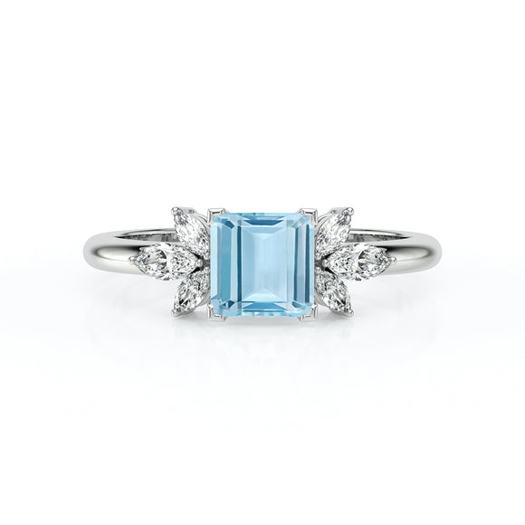 Solitaire accompagné aigue-marine diamant Divine Idylle - 15