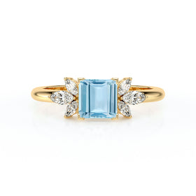 Solitaire accompagné aigue-marine diamant Divine Idylle - 15