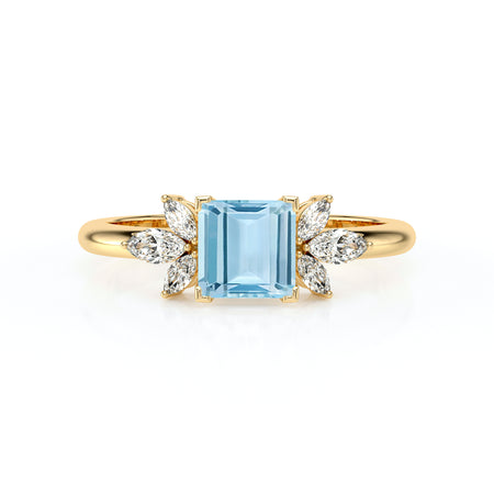 Solitaire accompagné aigue-marine diamant Divine Idylle - 15