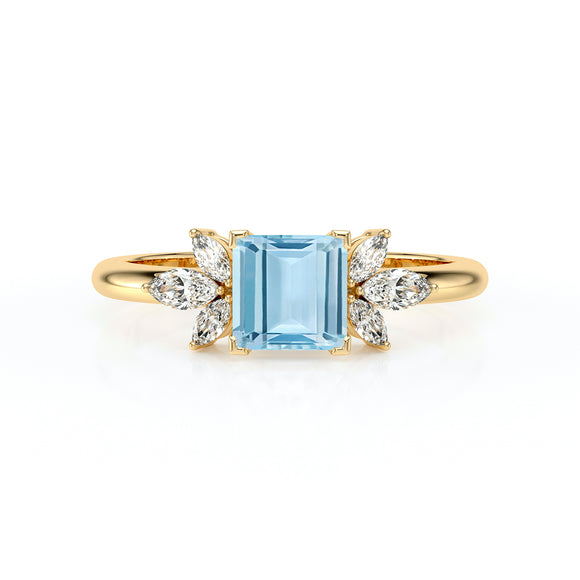 Solitaire accompagné aigue-marine diamant Divine Idylle - 15