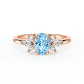 Solitaire accompagné aigue-marine diamant Divine Idylle - 16