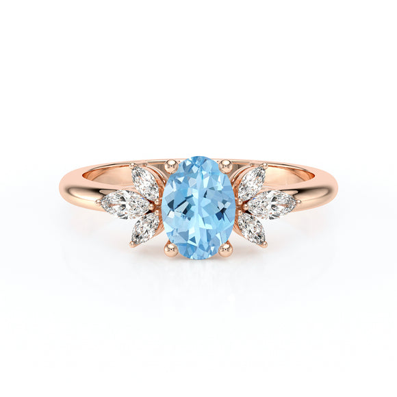 Solitaire accompagné aigue-marine diamant Divine Idylle - 16