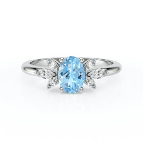Solitaire accompagné aigue-marine diamant Divine Idylle - 16