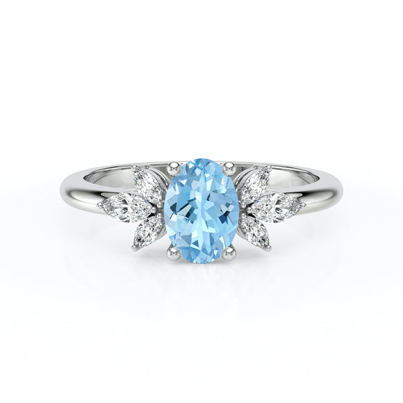 Solitaire accompagné aigue-marine diamant Divine Idylle - 16
