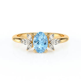 Solitaire accompagné aigue-marine diamant Divine Idylle - 16