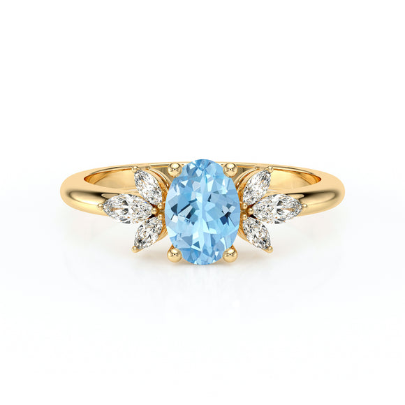 Solitaire accompagné aigue-marine diamant Divine Idylle - 16