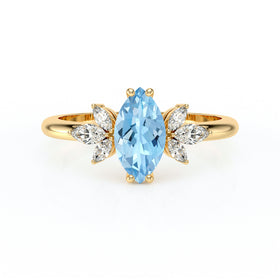 Solitaire accompagné aigue-marine diamant Divine Idylle - 17