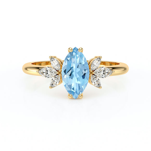Solitaire accompagné aigue-marine diamant Divine Idylle - 17