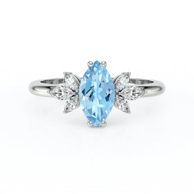 Solitaire accompagné aigue-marine diamant Divine Idylle - 17