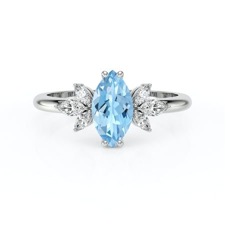 Solitaire accompagné aigue-marine diamant Divine Idylle - 17
