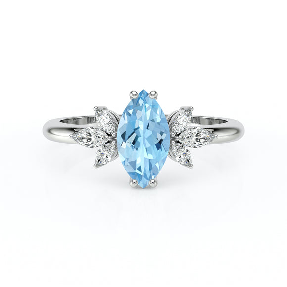 Solitaire accompagné aigue-marine diamant Divine Idylle - 17