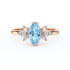 Solitaire accompagné aigue-marine diamant Divine Idylle - 17