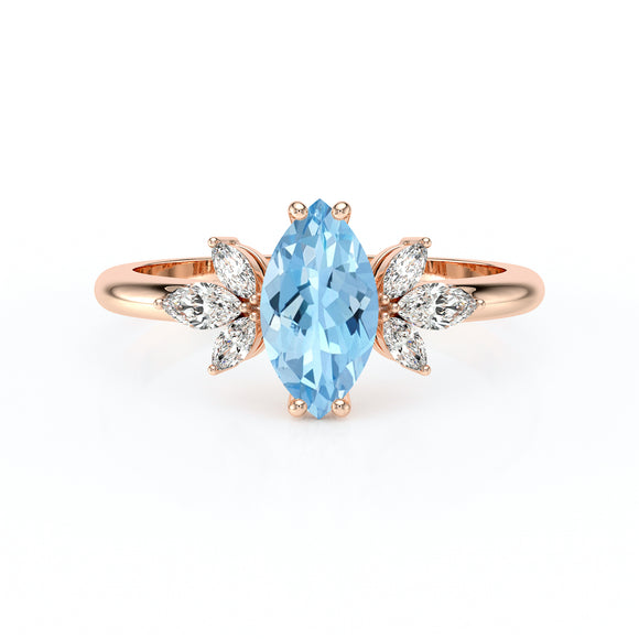 Solitaire accompagné aigue-marine diamant Divine Idylle - 17