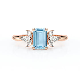 Solitaire accompagné aigue-marine diamant Divine Idylle - 18