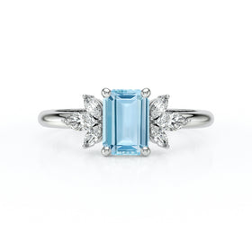 Solitaire accompagné aigue-marine diamant Divine Idylle - 18