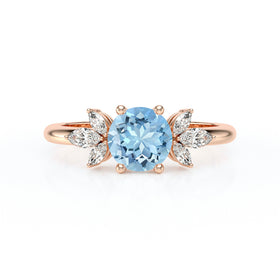 Solitaire accompagné aigue-marine diamant Divine Idylle - 19