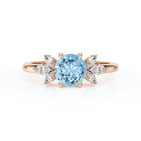 Solitaire accompagné aigue-marine diamant Divine Idylle - 19