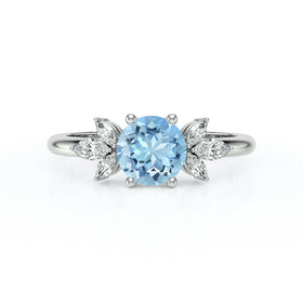 Solitaire accompagné aigue-marine diamant Divine Idylle - 19