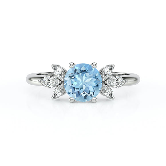 Solitaire accompagné aigue-marine diamant Divine Idylle - 19