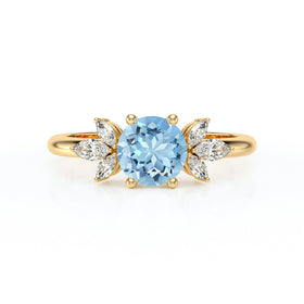 Solitaire accompagné aigue-marine diamant Divine Idylle - 19