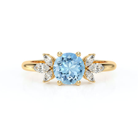 Solitaire accompagné aigue-marine diamant Divine Idylle - 19