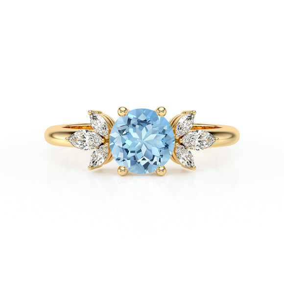 Solitaire accompagné aigue-marine diamant Divine Idylle - 19