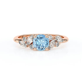Solitaire accompagné aigue-marine diamant Divine Idylle - 20