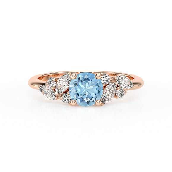 Solitaire accompagné aigue-marine diamant Divine Idylle - 20