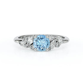 Solitaire accompagné aigue-marine diamant Divine Idylle - 20