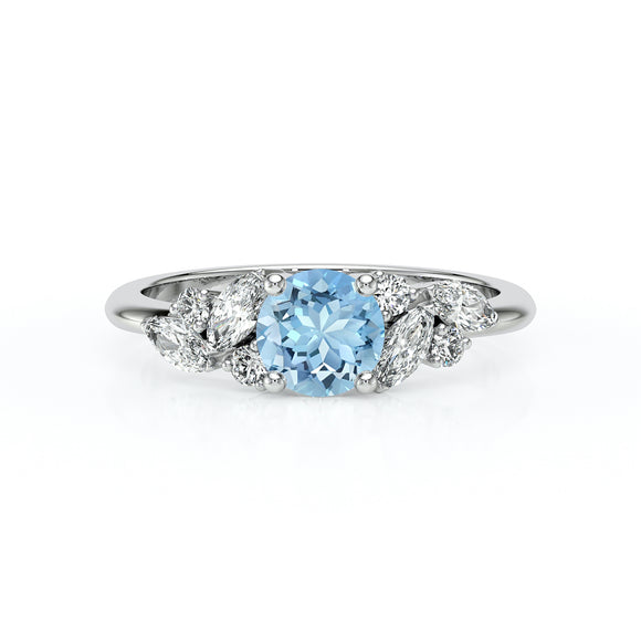Solitaire accompagné aigue-marine diamant Divine Idylle - 20