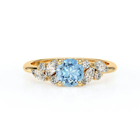 Solitaire accompagné aigue-marine diamant Divine Idylle - 20