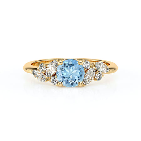 Solitaire accompagné aigue-marine diamant Divine Idylle - 20