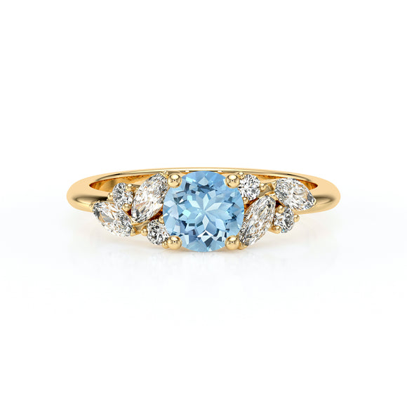 Solitaire accompagné aigue-marine diamant Divine Idylle - 20