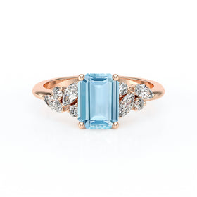 Solitaire accompagné aigue-marine diamant Divine Idylle - 21
