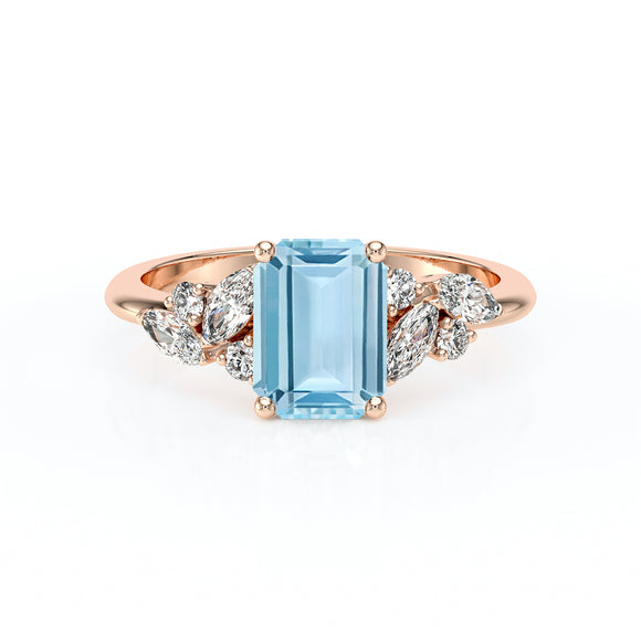 Solitaire accompagné aigue-marine diamant Divine Idylle - 21