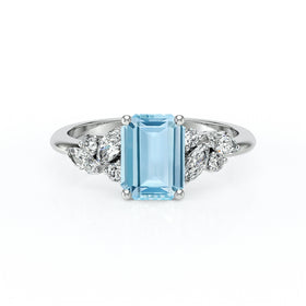 Solitaire accompagné aigue-marine diamant Divine Idylle - 21