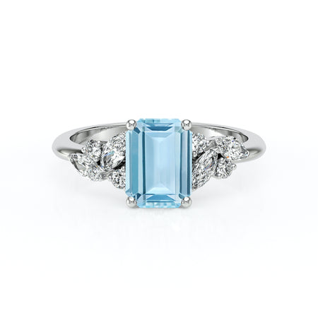 Solitaire accompagné aigue-marine diamant Divine Idylle - 21