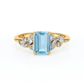 Solitaire accompagné aigue-marine diamant Divine Idylle - 21