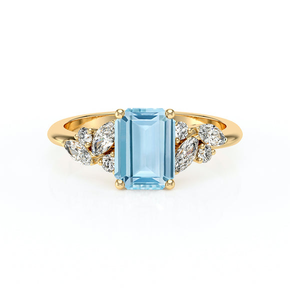Solitaire accompagné aigue-marine diamant Divine Idylle - 21