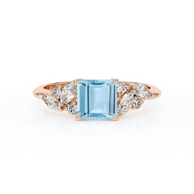 Solitaire accompagné aigue-marine diamant Divine Idylle - 22