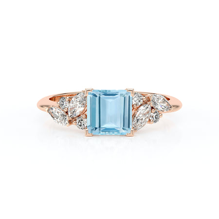 Solitaire accompagné aigue-marine diamant Divine Idylle - 22
