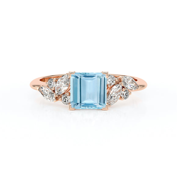 Solitaire accompagné aigue-marine diamant Divine Idylle - 22